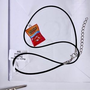 Resin Mini Bag of Cheesy Snacks necklace On A 16.5 In. Black Cord-FREE Gift Box!